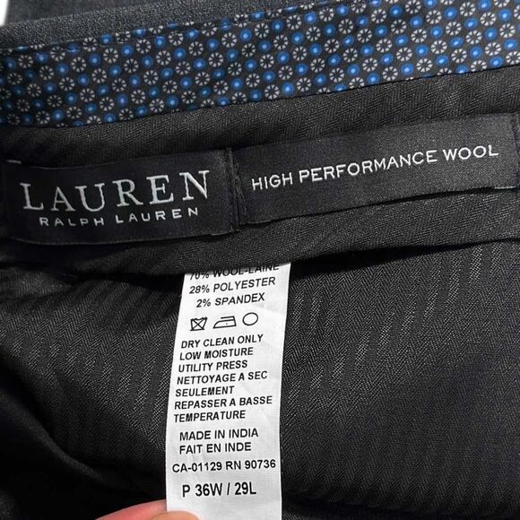 Ralph Lauren Mens Gray Dress Pants 36x29 Wool Blend Stretch Flat Front Trousers - Picture 3 of 10